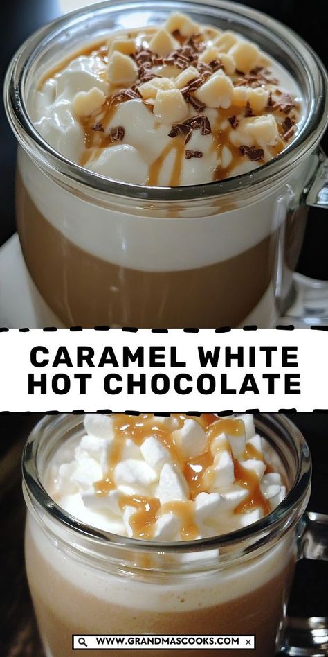 Warm up this winter with this indulgent Crockpot caramel white hot chocolate! Creamy, sweet, and oh-so-delicious, it’s the perfect drink to cozy up with by the fire. Creamy Italian Hot Chocolate, Salted Caramel Hot Chocolate Mix Recipe, Crockpot White Chocolate Hot Chocolate, Crock Pot White Hot Chocolate, White Hot Chocolate Crockpot, Hot Cocoa Crockpot Recipe, Crockpot Caramel, Crockpot Hot Chocolate Recipe, Kahlua Hot Chocolate