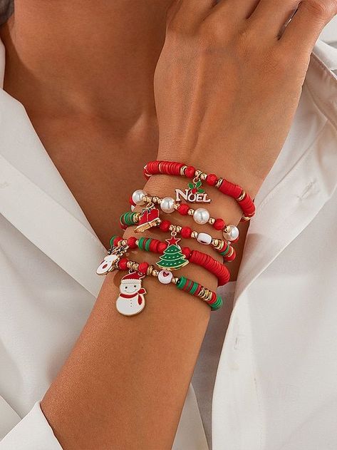 Christmas Charm Bracelet, Charm Bead Bracelet, Stacked Bracelets, Santa Tree, Colorful Accessories, Christmas Bracelet, Cheap Accessories, Christmas Charms, Bracelet Online