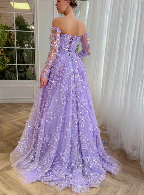 dress search:SS352 https://www.dreamyvow.com/products/dreamy-vow-elegant-3d-flowers-pink-luxury-dubai-evening-dress-with-overskirt-lilac-long-sleeves-women-wedding-party-gown-ss352-1?_pos=1&_psq=SS352&_ss=e&_v=1.0 Lilac Dress Long Sleeve, Lavender Wedding Gown, Lavender Wedding Dress The Bride, Rapunzel Prom Dress, Lilac Dress Formal, Light Purple Wedding Dress, Lilac Gowns, Purple Formal Dresses, Party Gowns Elegant