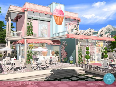 By Pralinesims Found in TSR Category 'Sims 4 Community Lots' Sims Park, Haikyuu X Reader, Sims 4 Restaurant, Beach Color Palettes, Dessert House, Cafe Exterior, The Sims 4 Lots, Bakery Design Interior, Kids Cafe