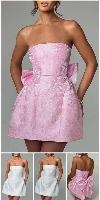 Sexy Solid Patchwork Backless With Bow Strapless A Line Dresses Short Elegant Dresses, Glam Dress Short, Celebrity House, Beautiful Ankara Gowns, Dresses Bow, Grad Outfits, Fiesta Outfit, Line Dresses, Dress Bow