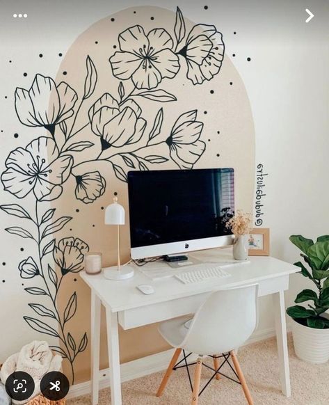 Wall Cute Painting, Paint On Bedroom Walls, Flower Painting On Wall, Painting In Wall, Bedroom Wall Paint Ideas, Cute Wall Painting Ideas, Wall Paint Art, Flowers On Wall, Painting Ideas For Home