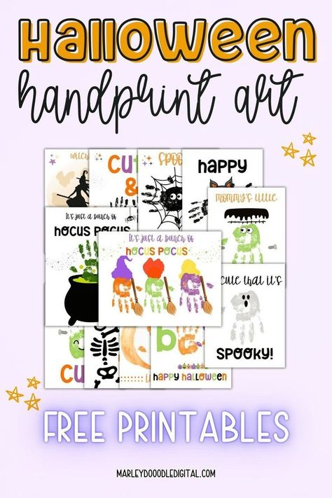 Celebrate Halloween with 12 free printable handprint art projects! These spooky and fun designs include ghosts, spiders, and more, perfect for kids, toddlers, and preschoolers. Download these printables today and make Halloween crafting easy and enjoyable! Easy Toddler Halloween Crafts, Halloween Handprint Art For Toddlers, Halloween Hand Craft, Easy Halloween Crafts For Toddlers, Free Halloween Games, Halloween Handprint Art, Halloween Handprint Crafts, Halloween Handprint, Printable Halloween Tags