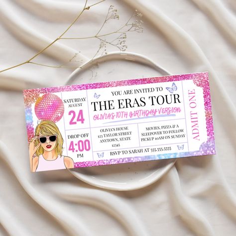 Taylor Swift Birthday Invitation | Eras Tour Party | Editable | Printable | Ollie + Hank Taylor Swift Ticket Invitation, Taylor Swift Bday Party Invitation, Eras Tour First Birthday, Taylor Swift Party Invitations, Taylor Swift Inspired Birthday Party, Eras Tour Party Ideas, Taylor Swift Invitations, Taylor Swift Bday Party, Concert Ticket Invitation