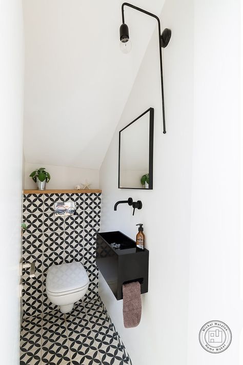 A Bridge to a New World | michalmatalon Stair Organization, Stair Remodel Ideas, Tiny Wet Room, Understairs Toilet, Wc Decoration, Tiny Powder Room, Amp Furniture, Contemporary Powder Room, Small Downstairs Toilet