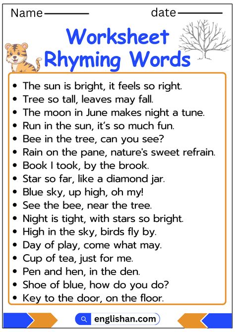 Rhyming Words Sheet Rhyme Words Worksheet, Rhyming Words Worksheets Grade 2, Rhyme Words, Rhyming Words For Kids, Teaching Rhyming Words, Boost Vocabulary, Rhyming Word Game, Rhyming Words Activities, Literacy Classroom