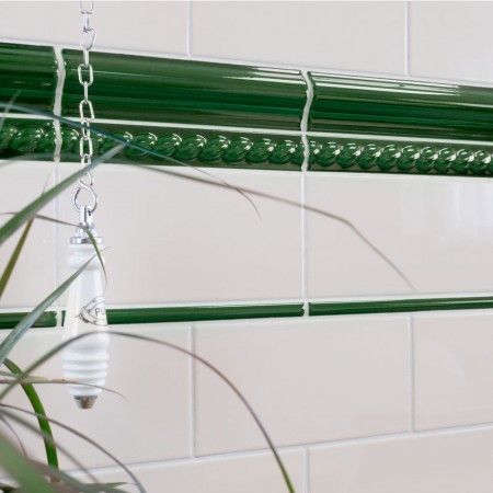 Green Victorian style border tiles Dado Tiles, Art Nouveau Bathroom, Edwardian Bathroom, Green Pencil, Bathroom Oasis, White Wall Tiles, House Bathrooms, Art Nouveau Tiles, Border Tiles