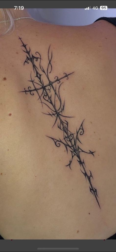 Spine Dagger Tattoo, Dagger Spine Tattoo, Dagger Tattoo, Spine Tattoo, Barbed Wire, Tattoos For Women, Tatting, Tattoo Ideas, Tattoos