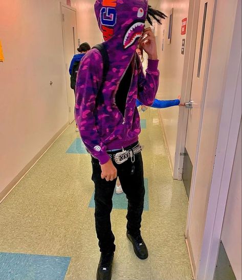 Purple Bape Hoodie Outfit, Bape Fit, Blue Bape Hoodie, Mens Clothing Styles Streetwear, Bape Jacket, Bape Outfits, Hoodie Outfit Men, Bape Hoodie, Drippy Outfit