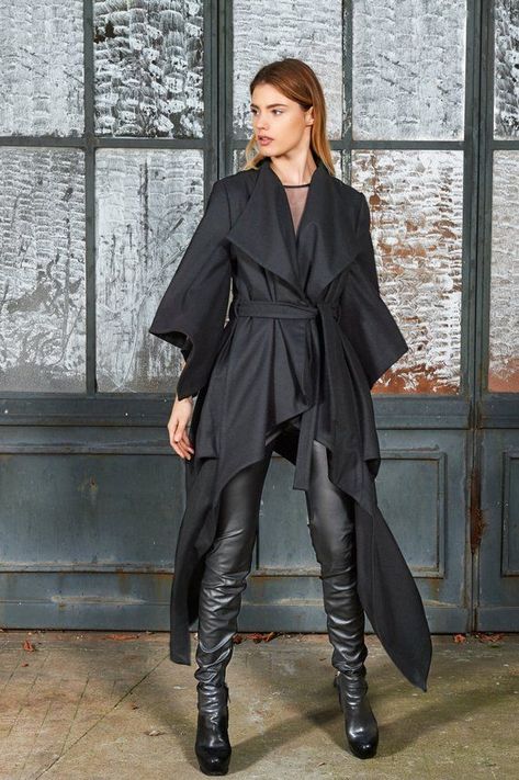 facf9f743b083008a894eee7baa16469desc52629120ri Goth Coat, Black Cape Coat, Mantel Cape, Asymmetrical Coat, Cyberpunk Clothes, Kimono Coat, Black Cape, Long Coat Jacket, Black Wool Coat