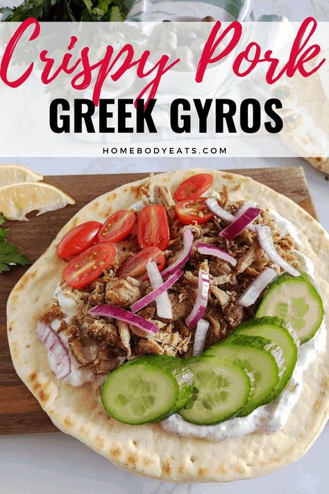 Pork Pita Recipes, Greek Pork Gyros Recipe, Pork Gyros Recipe, Gyro Recipes, Gyro Meat Recipe, Pita Pocket Recipes, Pork Gyros, Lamb Taco, Gyro Wrap