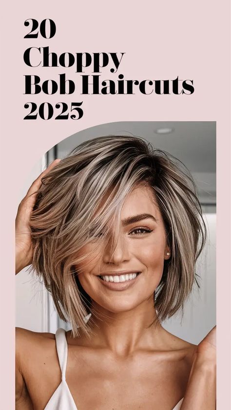 20 Trendy Choppy Bob Haircuts for 2025: Styles for Every Hair Type and Length Bangs Ideas For Round Faces, Choppy Bob Hairstyles Messy Lob, Haircuts For Big Noses, Volume Haircut, Fine Hair Volume, Bobs With Bangs, Medium Length Hair With Bangs, Bob Hairstyles For Round Face, Shaggy Bob Hairstyles