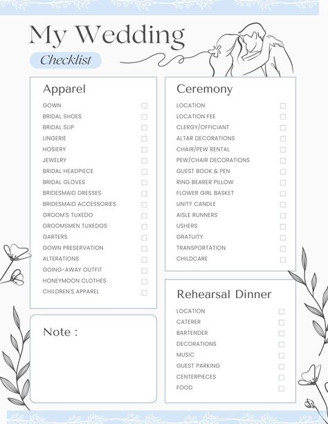 My Wedding Checklist - Wedding Apparel, Wedding Ceremony, Rehearsal Dinner, Wedding Dress, Tuxedos, Venues, Rings and so much more! Rehearsal Dinner Wedding Dress, Dinner Wedding Dress, Small Wedding Planner, Wedding Planning Checklist Detailed, Wedding Checklist Timeline, Wedding Freebies, Wedding Planner Checklist, Planning List, Checklist Wedding