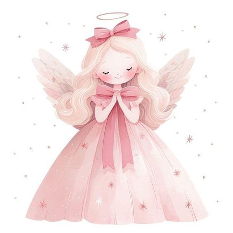 Pink Fairy Aesthetic, Coquette Frame, Pink Angel Aesthetic, Coquette Watercolor, Angel Watercolor, Watercolor Ribbon, Aesthetic Angel, Eid Images, Angel Illustration