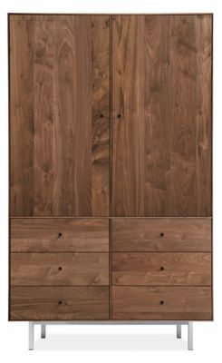 Room & Board | Hudson Armoires with Steel Base Modern Armoires And Wardrobes, Modern Armoire, Armoire Cabinet, Wood Armoire, Bedroom Armoire, Bed Storage Drawers, Solid Wood Shelves, Wood Knobs, Solid Wood Doors