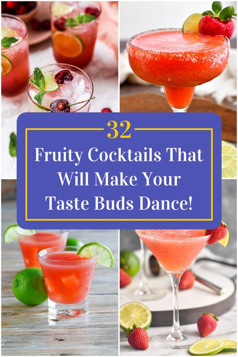 Collage of 4 fruity cocktails. Drinks With Sprite, Fruity Cocktail Recipes, Recipes With Fruit Cocktail, Fruit Juice Cocktails, Fruity Mixed Drinks, Morning Cocktail, Juice Cocktails, Fruity Cocktail, Shakes Drinks