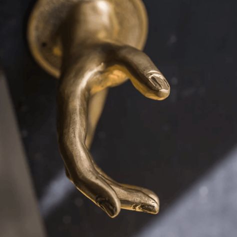 Retire boring knobs, and refresh your abode with our whimsical Brass Hand Shake Door Pull Handle. This unique brass door handle features the shape of an open hand with an aged brass finish. Finish off your drawers or doors with style using our solid Brass Hand Shake Door Pull Handle. Material: Solid Brass Size: Approx. 8" L Care: Do not clean with harsh chemicals. For additional information, please review Maia Homes' guide on how to care for your brass hardware. Origin: Handcrafted in Indonesia Door Knockers Unique, Brass Door Handle, Hand Shake, Closet Hardware, Entry Door Handles, Cool Lock, Brass Door Knobs, Door Pull Handle, Kitchen Door Handles