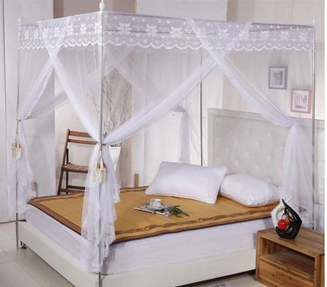 Corner Bed Canopy, Bed Romance, King Size Canopy Bed, Corner Bed, Post Bed, Simple Bed Frame, Canopy Bed Curtains, Canopy Bed Frame, Canopy Bedroom