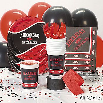 Surprise Graduation Party, Red And Black Balloons, Razorback Party, Dads 50th Birthday, Arkansas University, White Plastic Table, Tailgate Essentials, Arkansas Razorback, The Big Five