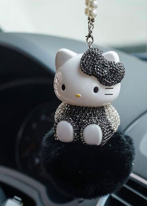 Hello Kitty Rearview Mirror Charm Mirror Car Accessories, Hello Kitty Car, Diamond Cat, Crystal Keychain, Rear View Mirror Accessories, Rear View Mirror Decor, Hello Kitty Accessories, Car Accessories For Women, Car Rearview Mirror