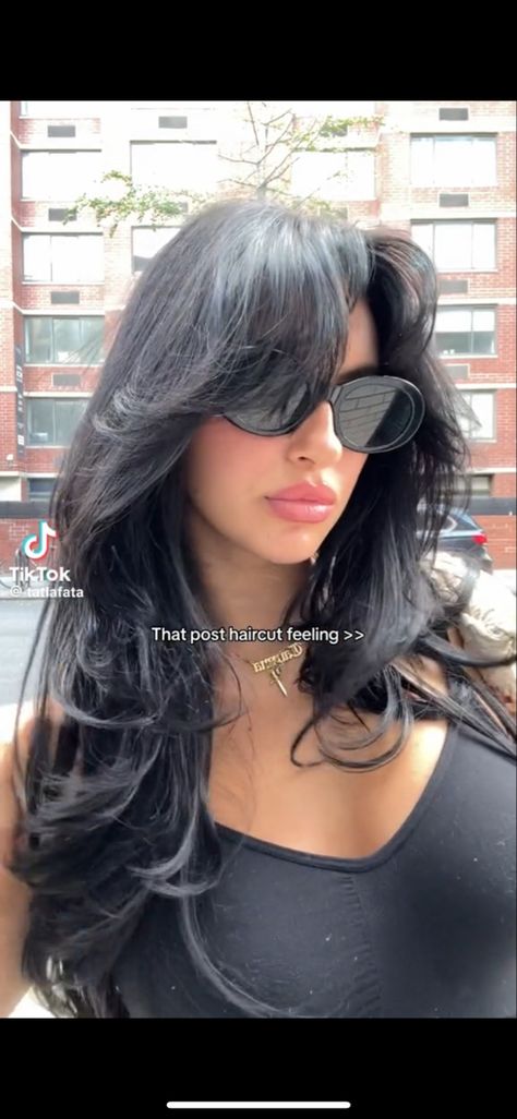 Long Black Hair With Lots Of Layers, Medium Shaggy Haircuts Choppy Layers, Long Black Hair With Layers, Medium Shaggy Haircuts, Medium Dark Hair, Brown Hair Inspo, Hair Inspiration Long, Layered Haircuts For Medium Hair, Jet Black Hair