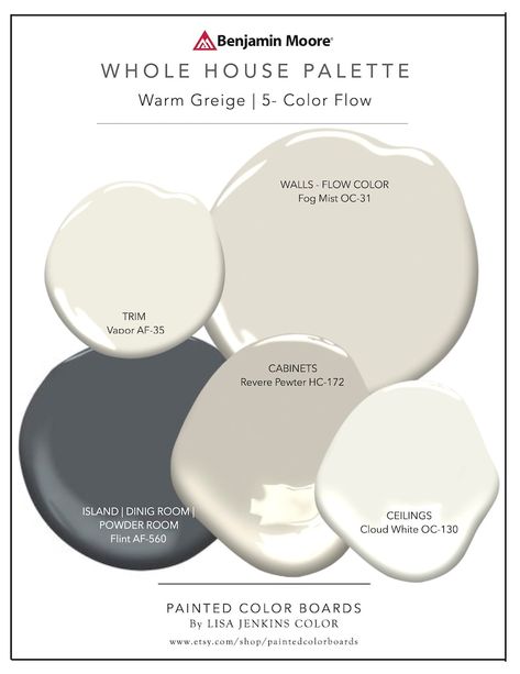 WARM GREIGE Whole House Palette 18x12 Painted Color - Etsy Neutral Paint Palette, Dove Wing, Greige Paint, Grey Owl, Color Boards, Open Concept Home, House Color Palettes, Revere Pewter, Tiny Cottage