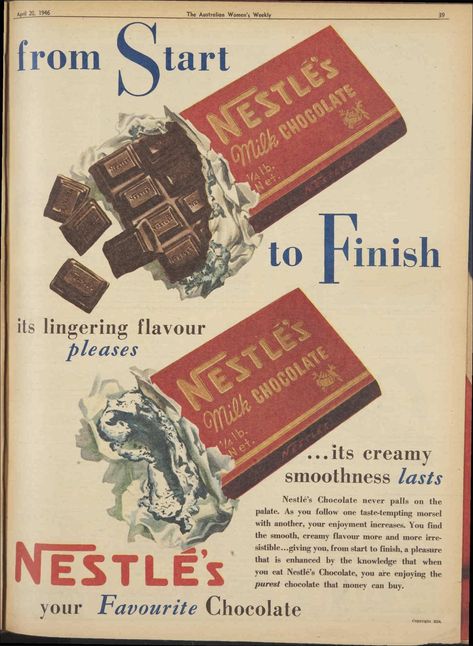 1946 advertisement for Nestlé's chocolate : Free Download, Borrow, and Streaming : Internet Archive Famous Chocolate Brands, Chocolate Advertisement, Nestle Milk, George Stephenson, Nestle Chocolate, Posters For Wall, Advertisement Poster, Vintage Chocolate, Vevey