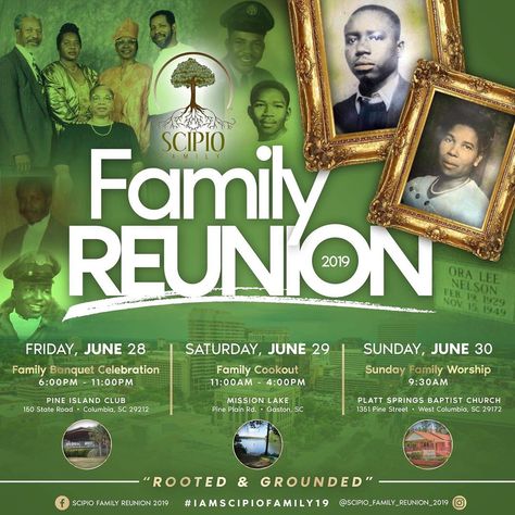 Scipio Family Reunion on Instagram: “🥳📣Calling all Scipio Family & friends‼️��‼️ You are invited to Join us for the 2019 Family Reunion in the state of Columbia, South…” Family Reunion Flyer Ideas, Family Reunion Flyer Templates Free, Family Reunion Flyer, Family Reunion Themes, Family Reunion Planning, Family Worship, Social Media Design Inspiration, Black Families, You Are Invited