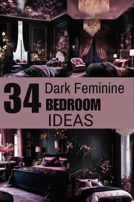 Dark Moody Witchy Bedroom, Villain Bedroom Aesthetic, Mauve Moody Bedroom, Dark Relaxing Bedroom, Goth Glam Bedroom, Black Master Bedrooms Decor Cozy, Dark And Moody Bedroom Jewel Tones, Dark Jewel Tone Color Palette Bedroom, Dark Rooms Aesthetics