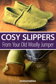 Diy Sheepskin Slippers, Fleece Sweater Pattern Sewing, How To Sew Slippers, Upcycle Wool Sweaters, Fleece Slippers Pattern Free, Wool Sewing Projects, Upcycled Sweaters Ideas, Wool Projects Diy, Fun Sewing Ideas