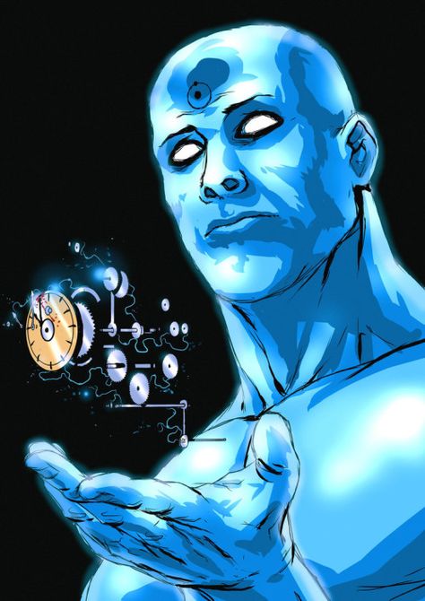 Dr. Manhattan - Alexeuses Dr Manhattan, Manhattan, Dc Comics, Podcast, Clock, Comics, Blue