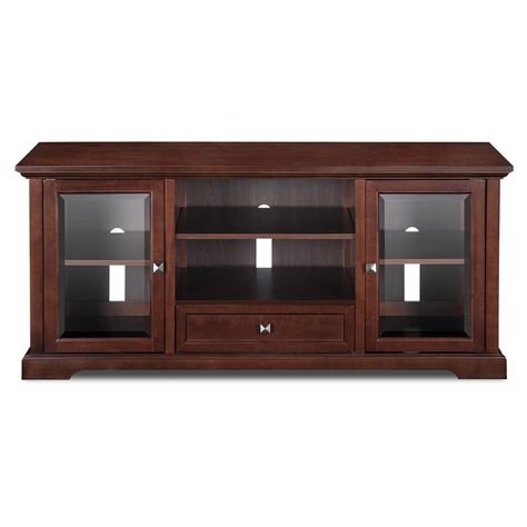 Have to have it. Jeco 60 in. TV Stand - Mocha - $399.99 @hayneedle Creative Tv Stand Ideas, Creative Tv Stand, Alternative Room Aesthetic, Dressing Table Mirror Design, Tv Stand Ideas, Buffet Tv, Wooden Wardrobe Design, 60 Tv Stand, Modern Wall Units