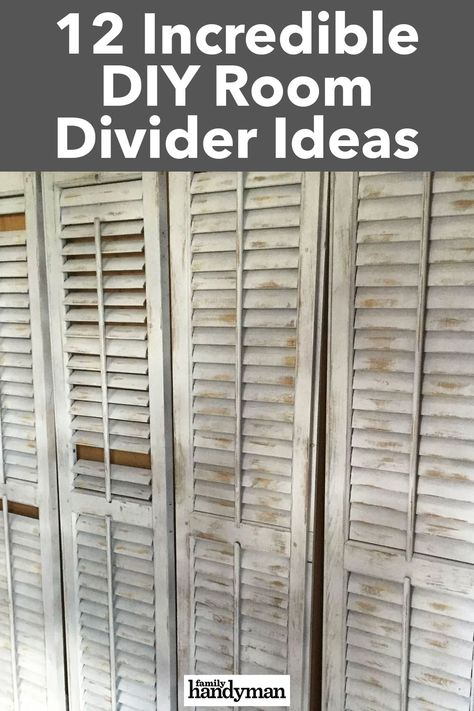 12 Incredible DIY Room Divider Ideas Diy Screen Room Divider, Bifold Door Room Divider Diy, Room Divider Ideas For Office, Kitchen And Living Room Divider Ideas Diy, Dividing A Large Room, Creative Wall Dividers, Shutters As Room Dividers, Diy Curtain Wall Divider, Indoor Room Dividers Ideas