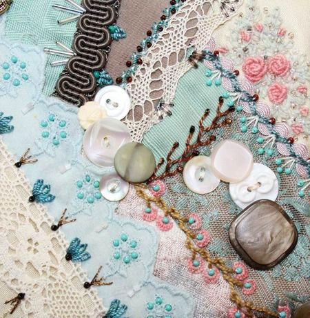 Introducing block 48 on the I Dropped the Button Box crazy quilt - Pintangle Sharon Boggon, Crazy Quilt Templates, Engelbreit Crazy Quilt Fabric, Sue Spargo Toned Down Sampler, Needlework Ideas, Crazy Quilts Patterns, Crazy Quilt Blocks, Quilting Templates, The Button