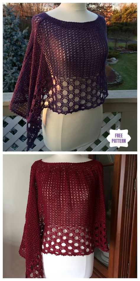 Crochet Kelley's Lace Poncho Free Crochet Pattern Lace Poncho Pattern, Newest Crochet Patterns Free, Lace Poncho Crochet Pattern, All Things Crochet, Lacy Crochet Sweater Pattern Free, Free Crochet Patterns For Tops, Lace Crochet Shawl Pattern Free, Fishnet Crochet Pattern, Wearable Crochet Patterns Free