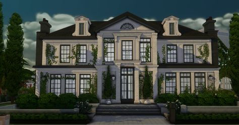 Modern French Chateau, Modern Chateau, Dark Modern House, Sims 4 Restaurant, Sims 4 Modern House, French Mansion, The Sims 4 Lots, Parisian House, San Myshuno