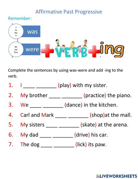 Past Progressive Worksheets, Past Progressive Tense, Past Progressive, Tense Worksheet, Progressive Verbs, Past Tense Worksheet, Present Progressive, Past Continuous, Worksheets For Grade 3