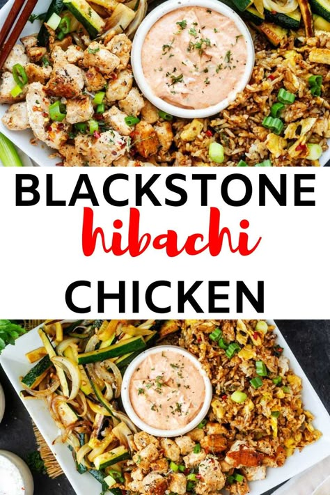 Get ready to bring the irresistible savory-sweet appeal of a Hibachi steakhouse right into your own kitchen with this Blackstone Hibachi Chicken recipe! With tender chicken and veggies, perfectly seasoned and seared to perfection on the powerful heat of a Blackstone flat-top griddle, it is a crave-worthy meal you will make again and again. I’ll show you how to recreate the whole Hibachi experience at home, complete with the fun of cooking outdoors. Japanese On Blackstone Griddle, Blackstone Hibachi Chicken, Blackstone Hibachi Recipes, Hibachi Chicken Recipe, Blackstone Hibachi, Blackstone Cooking, Hibachi Recipes, Hibachi Chicken, Cooking Outdoors