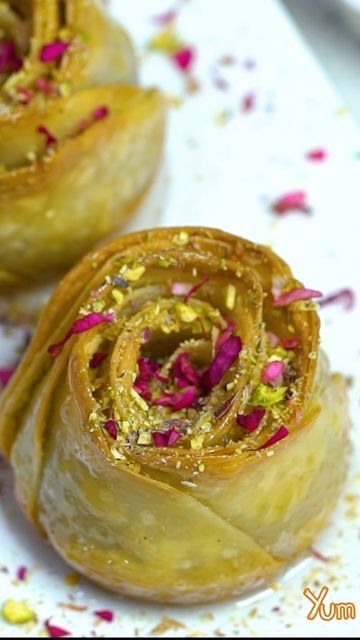 Yum on Instagram: "Rose Baklava #tasty #desserts #yum" Pistachio Rose Baklava, Baklava Latte, Baklava Wedding, Baklava Roses, Rose Baklava, Persian Sweets, Bakery Inspiration, Greek Baklava, Baklava Cheesecake