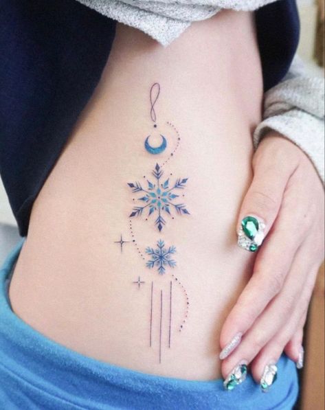 Snow And Moon Tattoo, Ice Tattoo Ideas, Four Seasons Tattoo, New Year Tattoo, Year Tattoo Ideas, Frozen Tattoo, Ice Tattoo, Snowflake Tattoo, Winter Tattoo