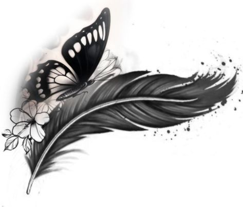 Feather Lower Back Tattoo, Coverup Butterfly Tattoo, Wing Tattoo On Neck, Feather Butterfly Tattoo, Plumas Tattoo, Tattoo Plume, Feather Tat, Feather Tattoo Meaning, Feather With Birds Tattoo