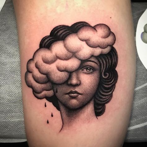 Marta Montero no Instagram: “Gracias por elegir uno de mis diseños Marta!! En @truelovetattoomadrid . #tattoo #black #blacktattoo #blackandgreytattoo #blackandgrey…” Cloud Tattoo Ideas, Tattoo Ideas For Female, Anatomical Tattoos, Old School Tattoos, Unique Tattoos For Women, Wispy Clouds, Traditional Tattoo Old School, Sick Tattoo, Cloud Tattoo