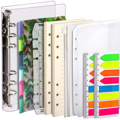 Personal Binder Notebook Refills Set, Teenitor A6 Loose-Leaf Binder with Page Dividers, 2 Packs A6 Lined Paper Refills, 1pcs A6 Zipper Binder Pockets & 2-Pocket Bag, 320pcs Index Note Tabs & Ruler: Amazon.co.uk: Office Products Personal Binder, Pcs Binder, Ring Binder Cover, Zipper Binder, Binder Pockets, Binder Notebook, Page Dividers, Loose Leaf Binder, Binder Accessories