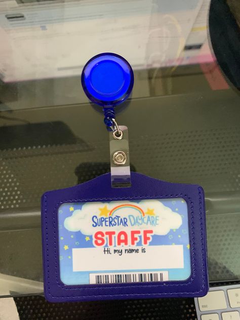 Superstar Daycare Staff ID with badge Holder Fnaf Superstar Daycare, Daycare Pick Up Pass Fnaf, Fnaf School Supplies, Daycare Pass Fnaf, Fnaf Daycare Aesthetic, Superstar Daycare Pass Fnaf, Fazer Blast Fnaf, Fnaf Security Badge, Security Breach Merch