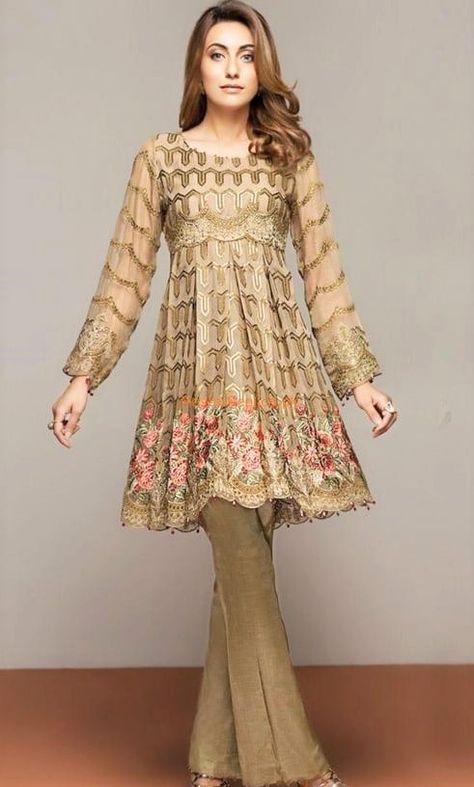 Pakistani Frocks Net Dress Design, Short Frocks, Short Frock, Pakistani Formal Dresses, Organza Shirt, Frock For Women, Organza Sleeves, Stylish Short Dresses, Pakistani Dresses Casual