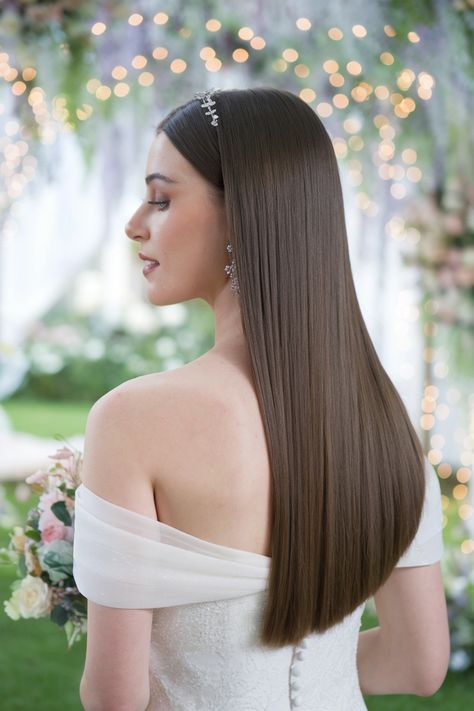 This exquisite bride showcases a sleek and elegant straight hairstyle that complements her wedding look perfectly. With her long hair cascading down her back, the polished finish radiates simplicity while exuding sophistication. Enhance your bridal style with these straight hairstyles that beautifully blend modern elegance and classic charm, making you feel like the queen of your special day. Explore more enchanting ideas for straight hairstyles! #straighthairstyles Bridal Hair Straight, Straight Hair Bride, Straight Bridal Hair, Elegant Straight Hairstyles, Straight Hairstyle, Hair Bride, Wedding Look, Elegant Bride, Wedding Mood Board