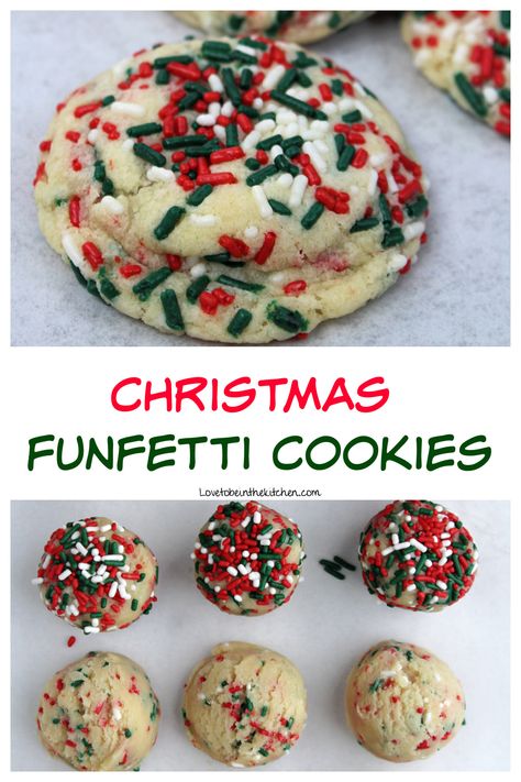 Christmas Funfetti Cookies - Love to be in the Kitchen Funfetti Christmas, Sprinkle Cookies Christmas, Funfetti Cookie Recipe, Funfetti Cake Mix Cookies, Cake Mix Cookie Bars, Funfetti Cookies, Funfetti Cake Mix, Christmas Sprinkles, Favorite Cookie Recipe