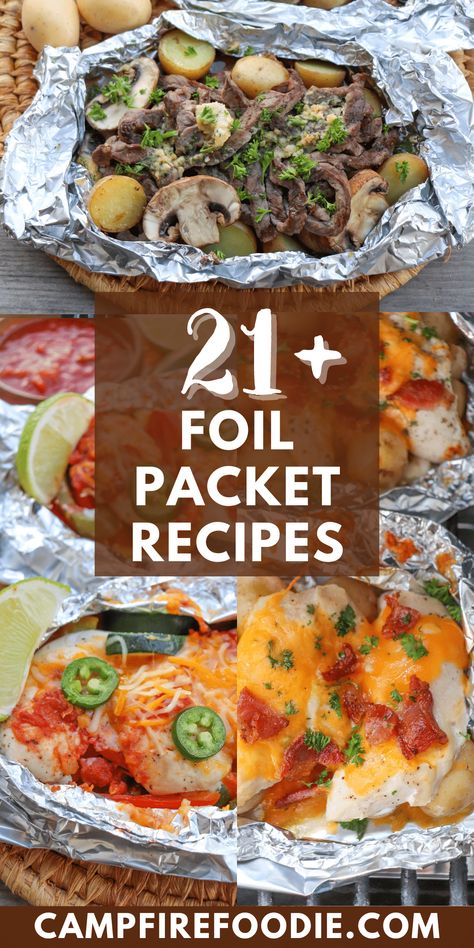 Discover delicious foil packet recipes for camping! Easy prep, minimal cleanup, and customizable ingredients make outdoor cooking a breeze. Foil Packet Recipes, Grilled Foil Packets, Tin Foil Dinners, Chicken Foil Packets, Foil Pack Dinners, Foil Packet Dinners, Foil Pack Meals, Camping Dishes, Foil Dinners