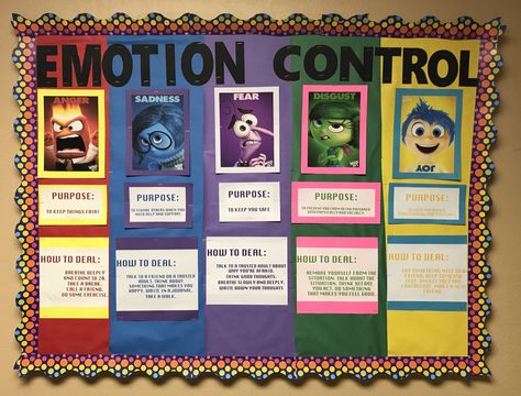 Wellness Bulletin Board I made for September! EMOTION CONTROL Emotional Health Bulletin Board, Well Being Display Board, Emotion Regulation Bulletin Board, Bulletin Board Ideas For Special Education Classroom, All Emotions Are Okay Bulletin Board, Elementary School Wellness Room, Emotion Control Bulletin Board, Character Strong Bulletin Board, Well Being Bulletin Board