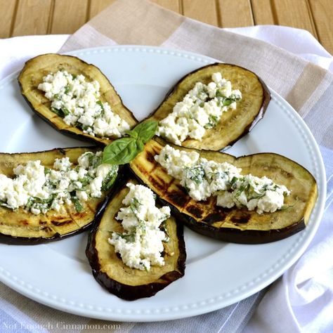 Grilled Eggplant with Basil Feta - Not Enough Cinnamon Eggplant Rollatini Recipe, Eggplant Rolls, Eggplant Rollatini, Healthy Eggplant, Bbq Recipe, Baked Eggplant, Grilled Eggplant, Roasted Vegetable, Healthy Grilling